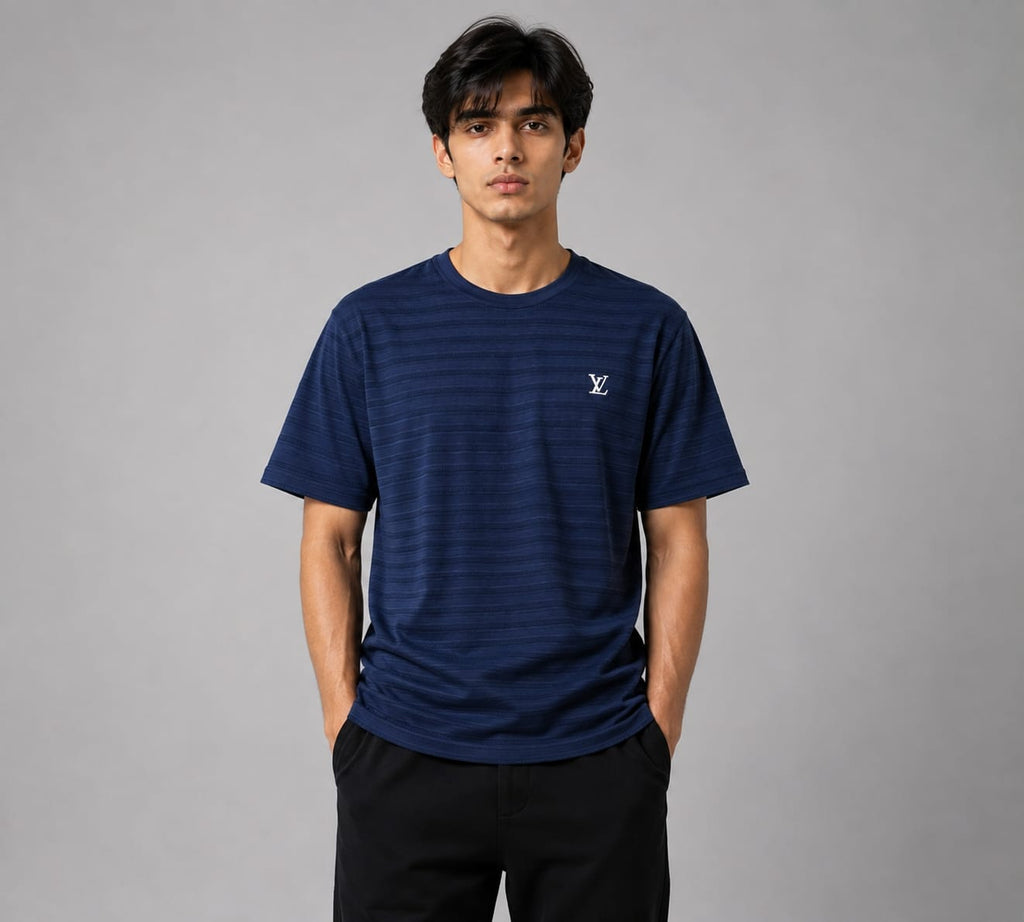 Premium Ultra-Stretch Soft Navy Textured T-Shirt