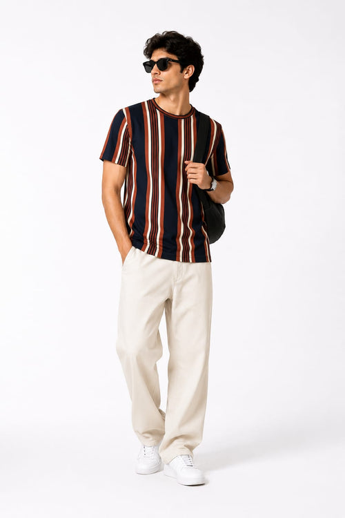Classic Vertical Striped Crew Neck T-Shirt Old Money