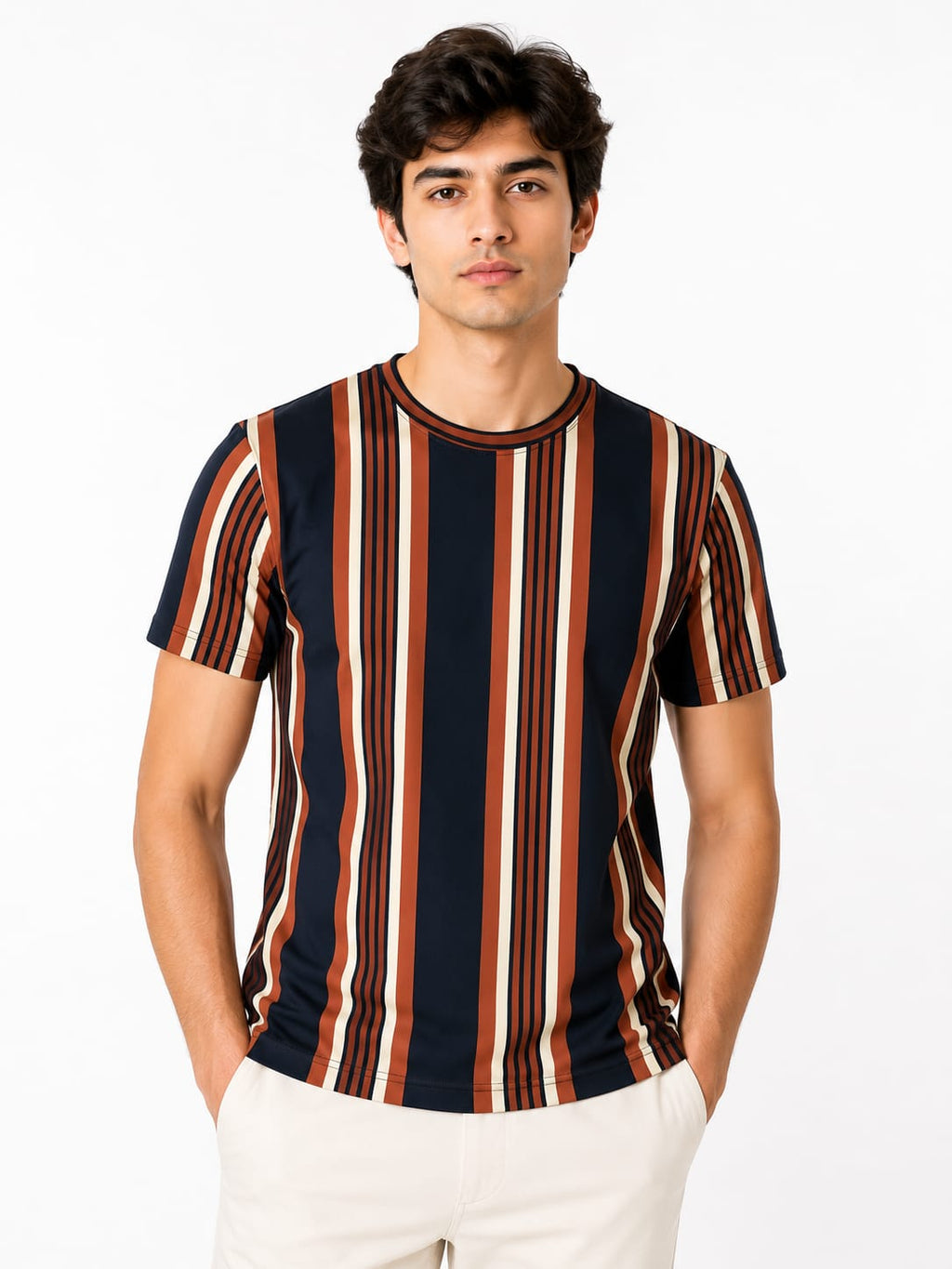Classic Vertical Striped Crew Neck T-Shirt Old Money