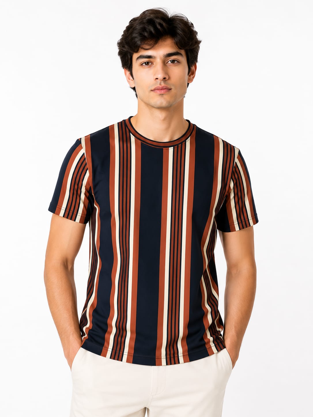 Classic Vertical Striped Crew Neck T-Shirt Old Money