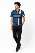 Elite Zip Polo T-Shirt -Navy Blue Check Patter |Lightweight & Soft |