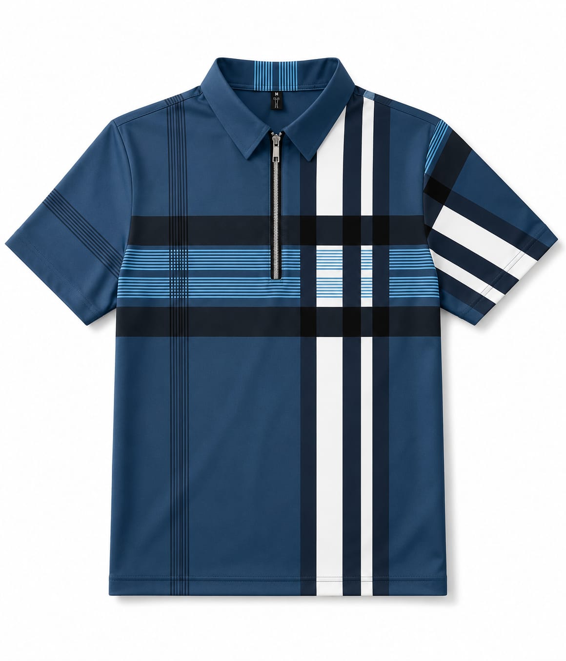 Elite Zip Polo T-Shirt -Navy Blue Check Patter |Lightweight & Soft |