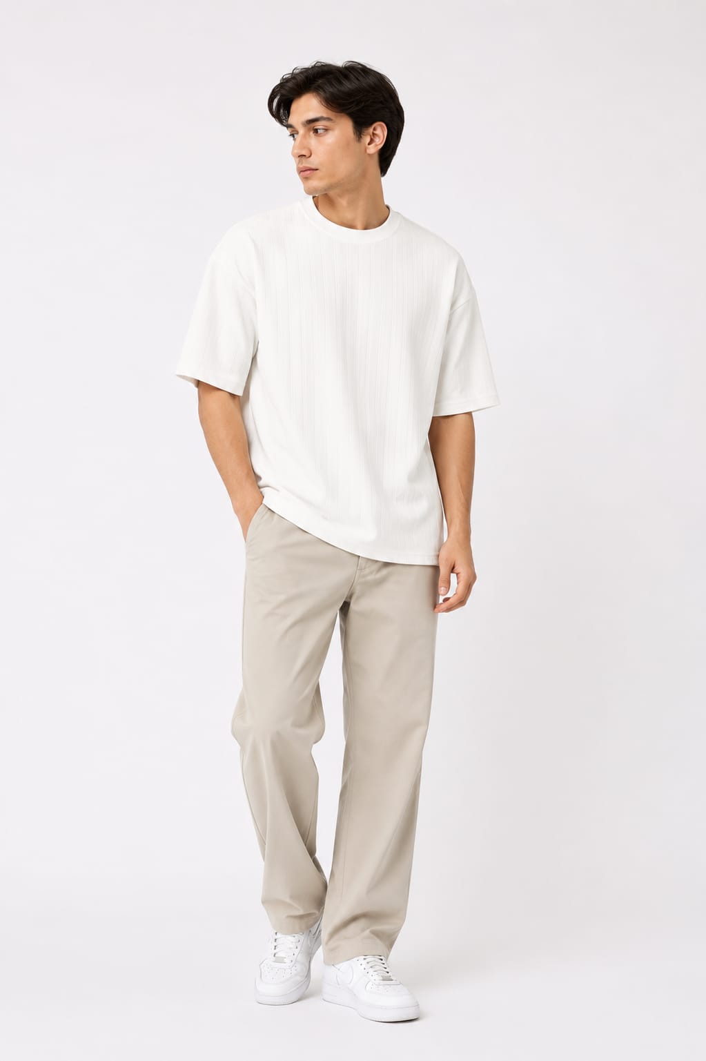 Premium Drop Shoulder Textured White T-Shirt |Ultra soft & Stretchable |