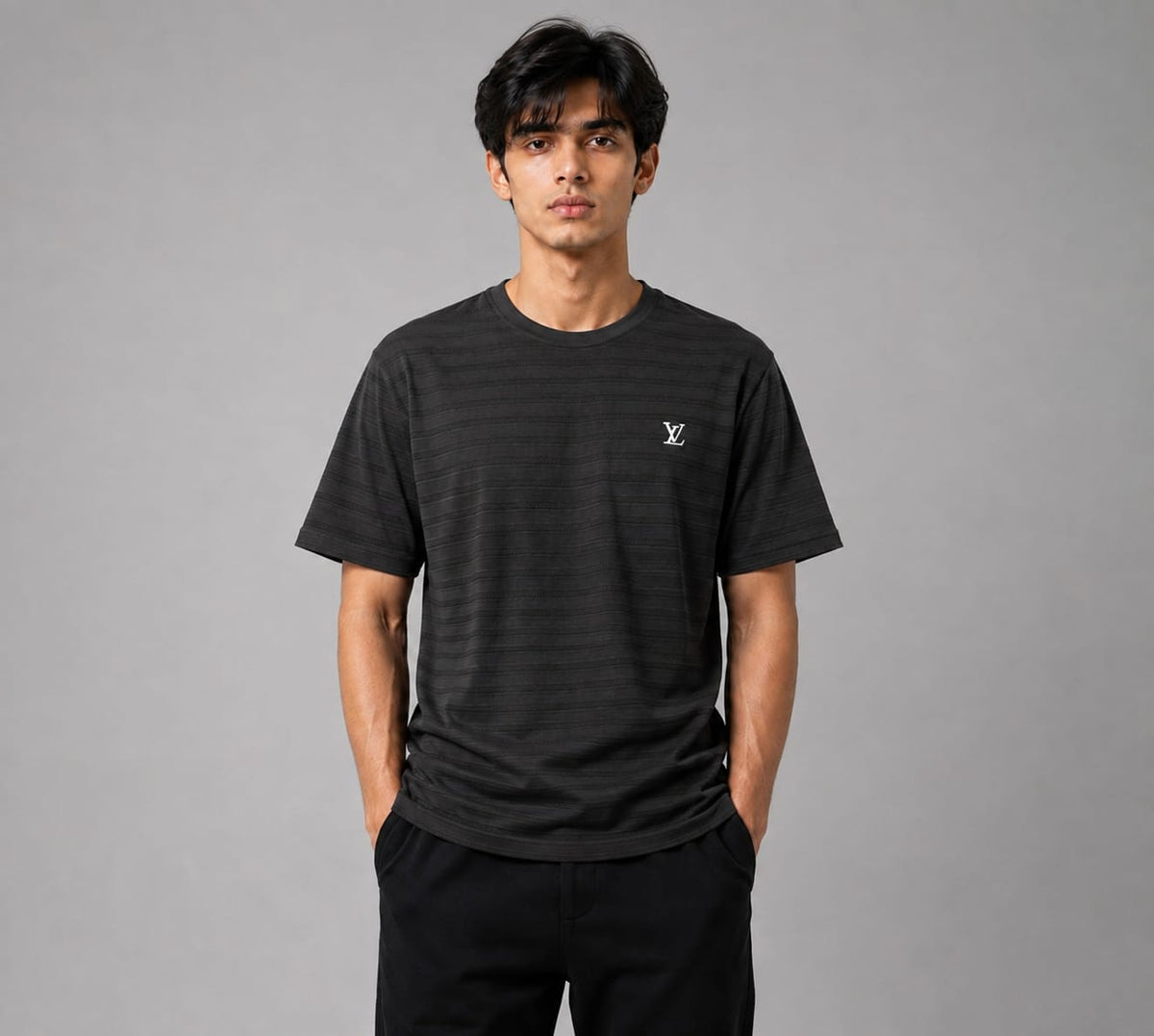 Premium Ultra-Stretch Soft Navy Textured T-Shirt